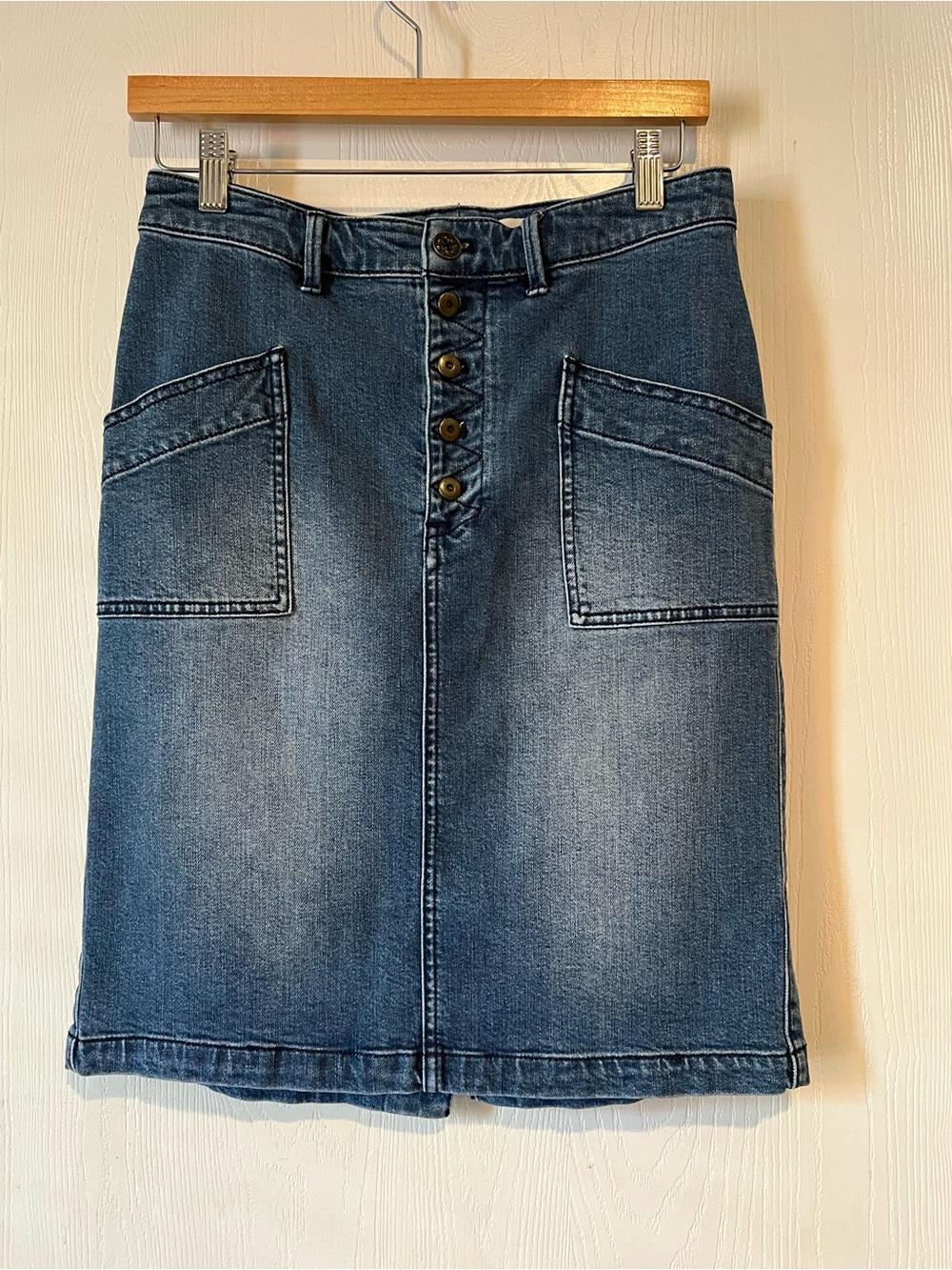 Pilcro and the Letterpress Blue Denim Button-Front Midi Skirt